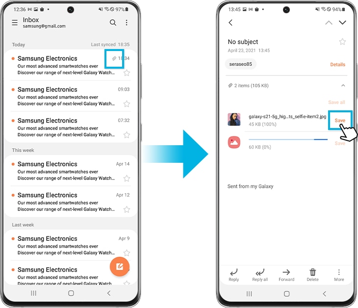 How to use the Samsung email app and open attachments | Samsung SG