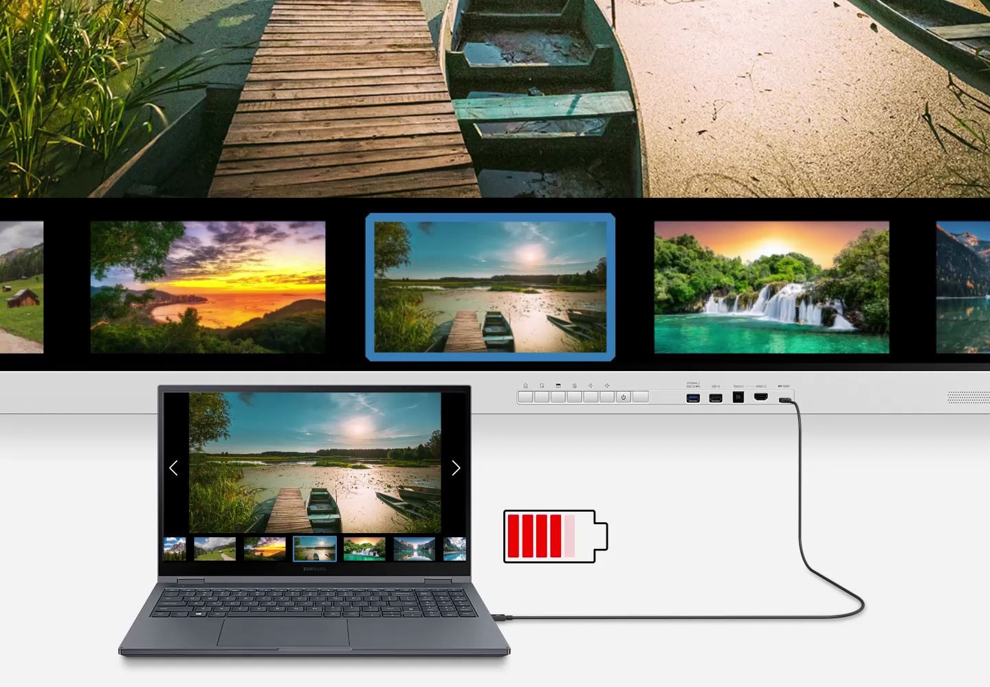 Connect the laptop and USB-C to send the screen to the Flip Pro and charge the battery at the same time. If you operate the screen with a touch on the Flip Pro, the laptop screen moves in the same way.