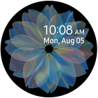 Samsung Watch interface with blue flower wallpapers and date feature