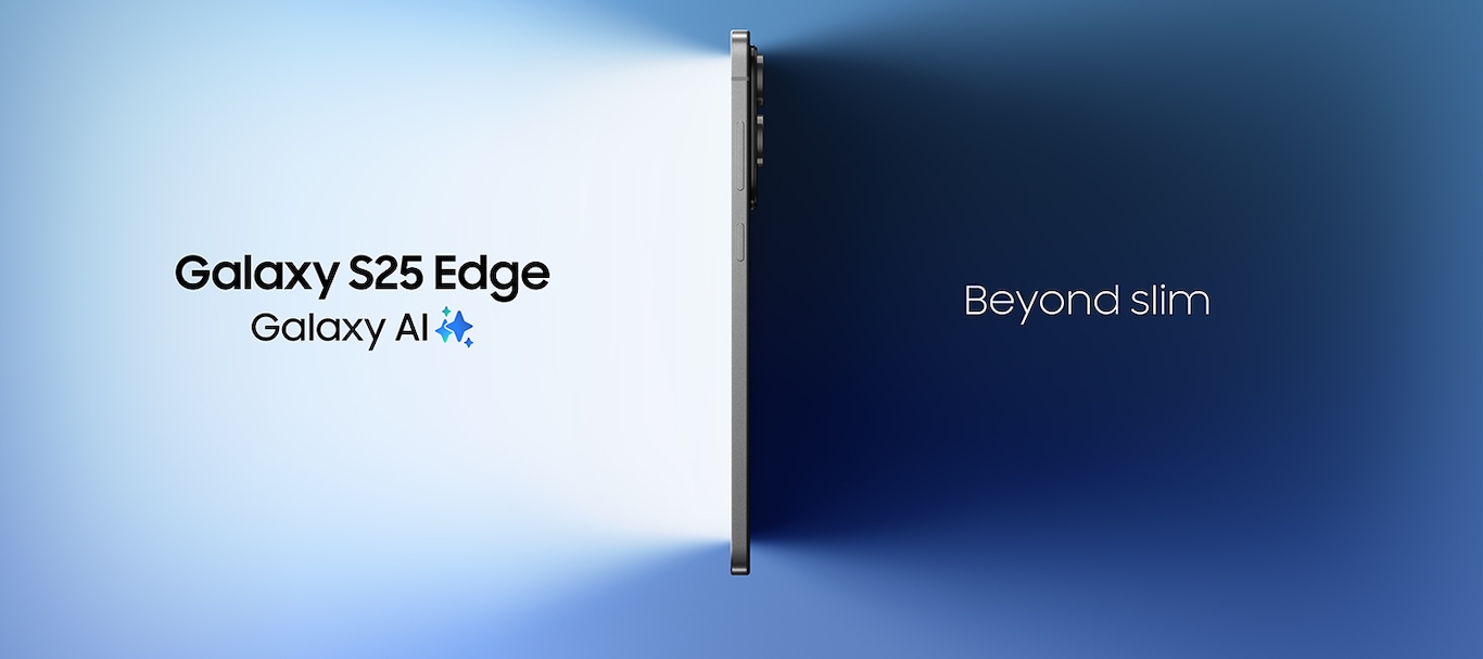 Galaxy S25 Edge, güç düğmesinin bulunduğu taraftan görünüyor. Galaxy AI Beyond slim