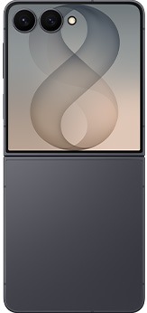 Grafit Gri Galaxy Z Flip8’nin açık şekilde arka yüzünden görünümü.