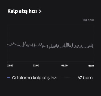 Kalp atış hızı GUI’si görülüyor. Aşağıda “Average heart rate” (Ortalama kalp atış hızı, 67 bpm) gösteriliyor.