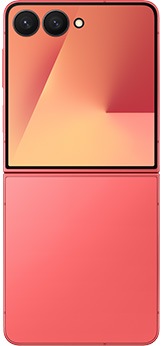 從背面看展開的輕緋紅 Galaxy Z Flip7。