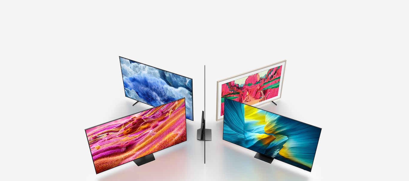 三星智慧顯示器 QLED、Neo QLED、Neo QLED 8K、OLED 和 The Frame 一同陳列。 Samsung Vision AI 來真的。