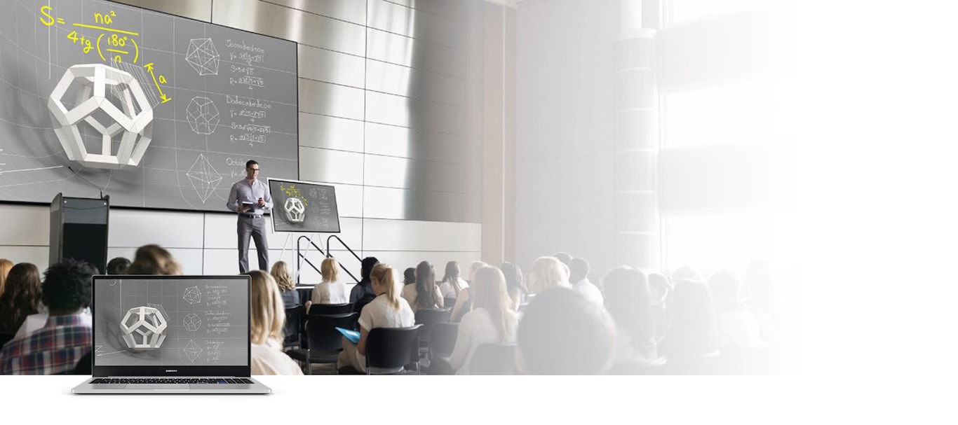 An image of a professor giving a lecture in front of students. 