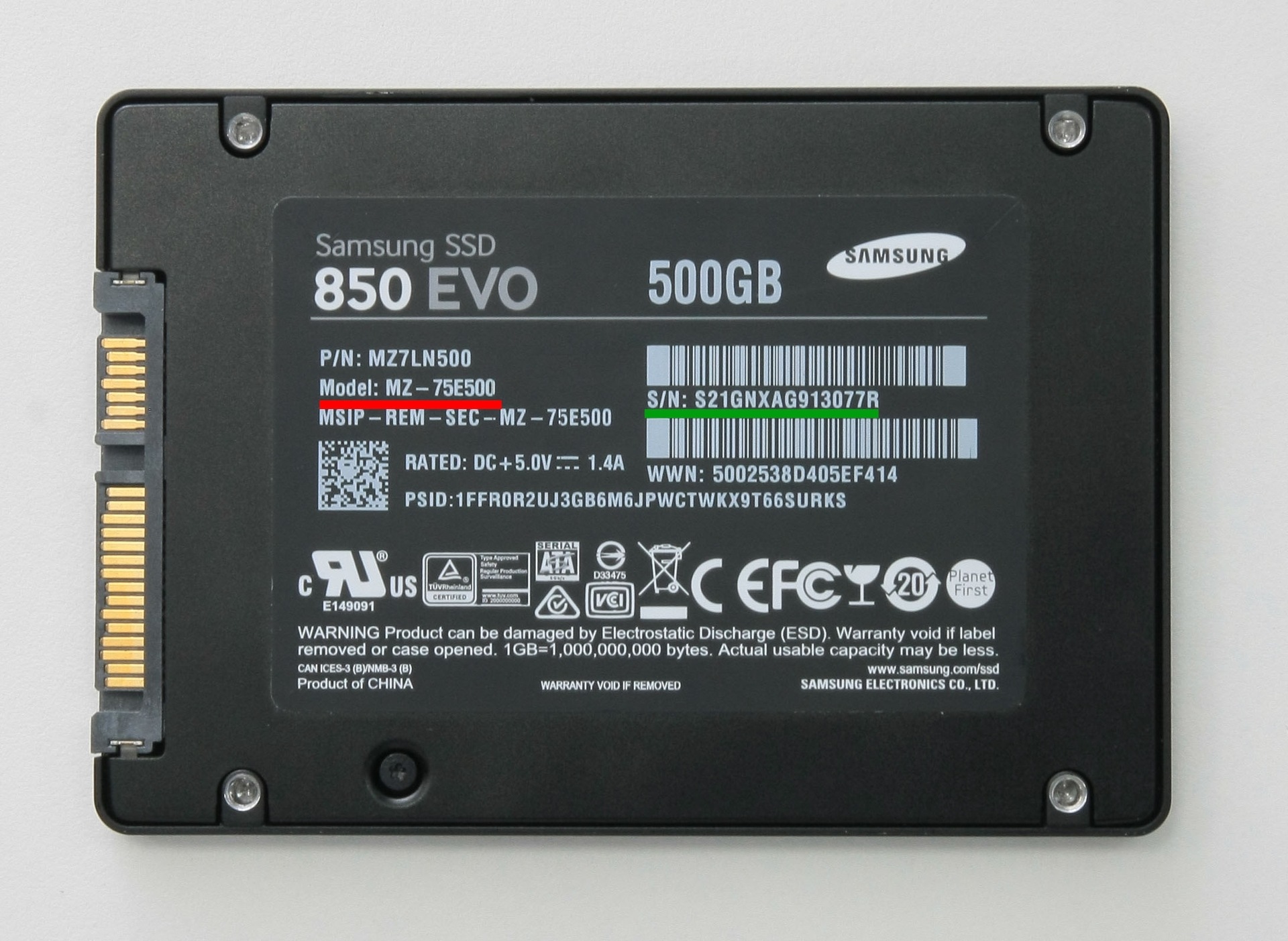 Заводская табличка SSD