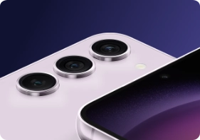 A close up of the Galaxy S23 camera lens is shown to depict the Triple Lens Camera feature.
