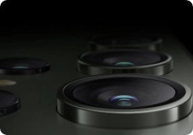 A close up of the Galaxy S23 Ultra camera lens is shown to depict the brightest sensor light-absorbing pixels in the Pro-Grade Camera.