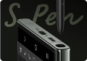 A close up of the Galaxy S23 Ultra's bottom is shown with the S Pen sliding into the slot, depicting the power of editing on this device.