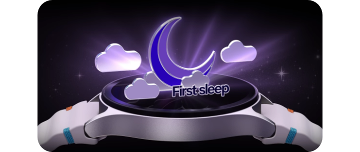 The Galaxy Watch7 has the words \"First sleep\" pop out from the screen