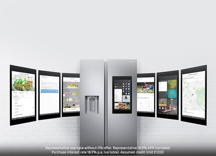 Family Hub refrigerator with multiple screens