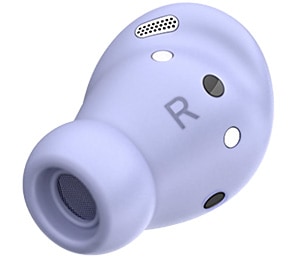 Το δεξί ακουστικό του Galaxy Buds Pro σε Phantom Violet με μικρού μεγέθους καλύμματος ακουστικών.