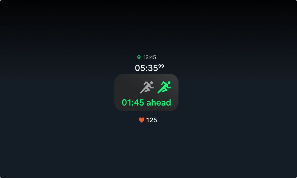 A runner with pace times at the bottom depicts the Samsung Fitness feature