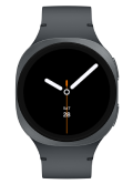 A Galaxy Watch8 Bluetooth with a graphite strap and black watch face is shown.