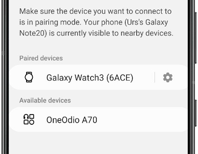 screen displays any device you have paired to previously and the Available devices