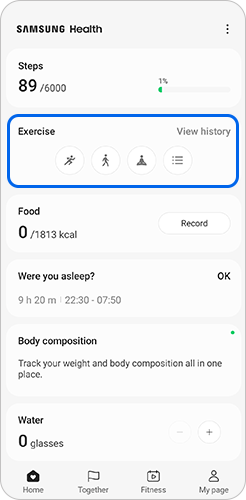 Tap the exercise section