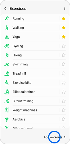 Tap Add workouts to see the full list