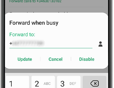 Enter the number the calls are to be forwarded to, and choose update