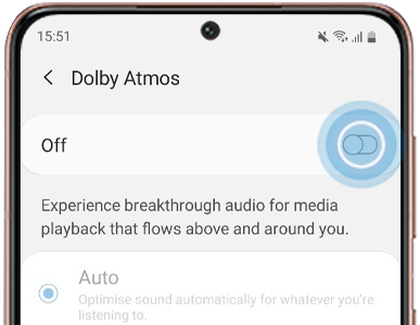 Tap the switch to turn on Dolby Atmos