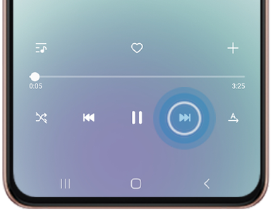 Tap the forward button to skip to the next track. You can also hold down the forward button to fast forward trough the track.