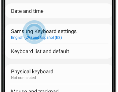 Samsung Keyboard settings selected