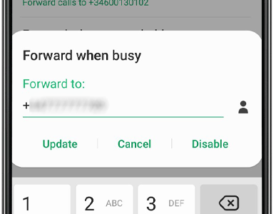 Enter the number the calls are to be forwarded to, and choose update