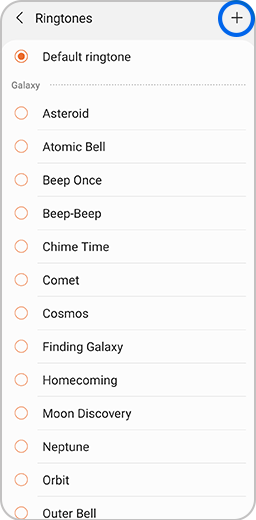 The plus icon is selected in the Ringtones menu
