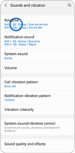 Ringtone is selected in the Sounds and vibration menu