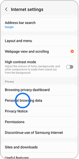 Tap Personal browsing data