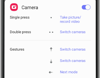 Camera actions options displayed