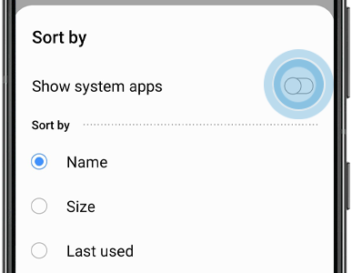 Tap the switch next to show system apps