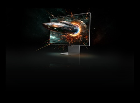 A Samsung Odyssey OLED G9 Monitor with car game on the screen.