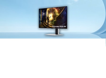 A Samsung Odyssey OLED G6 Monitor on blue background.