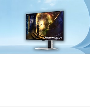 A Samsung Odyssey OLED G6 Monitor on blue background.