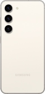 Galaxy S23 in Cream seen from the rear.