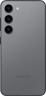 Galaxy S23 in Graphite seen from the rear.