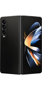Galaxy Z Fold4 in Phantom Black, partially unfolded and seen from the rear.