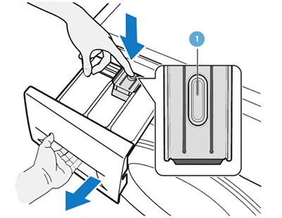 Press the release lever and pull detergent drawer out from washing machine