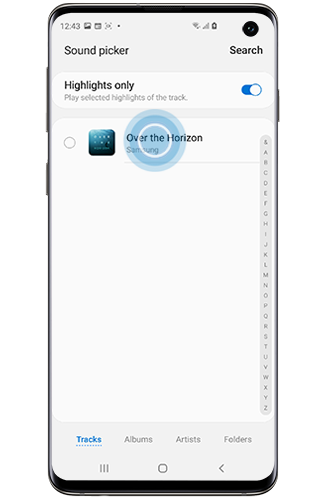 Song selected inside Sound picker on a Galaxy smartphone