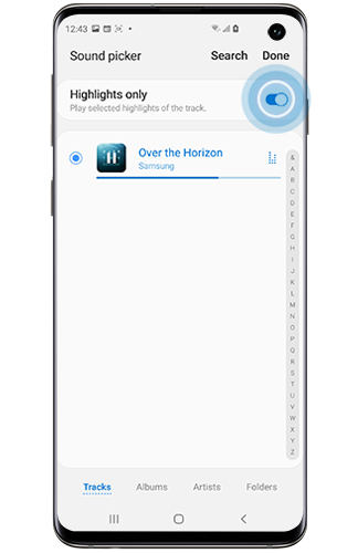 Switch next to Highlights only with song selected inside Sound picker