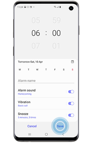 Save selected inside alarm on a Galaxy smartphone