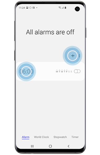 Add icon and an existing alarm selected in the clock app 