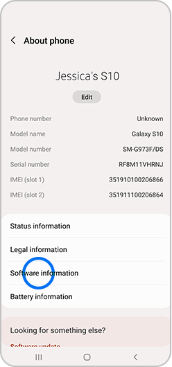 4Software information selected in About phone menu