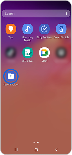 Secure folder selected on Apps screen of Galaxy device