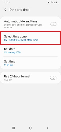 Tap Select time zone