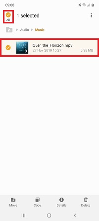 Tap each file you want to move. You can also tap all to select all the files in this folder