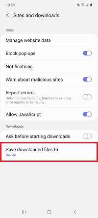 Tap Save downloaded files to