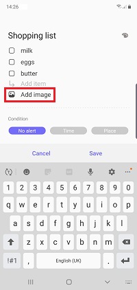 Tap Add image to include an image with your reminder