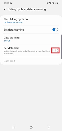 Tap the switch next to set data limit