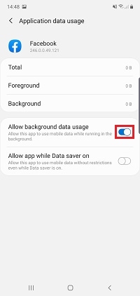 Tap the switch next to Allow background data usage